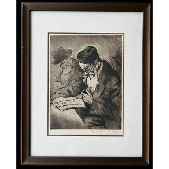 Joseph Margulies Antique Etching Print Judaica Talmud New York Gloucester MA
